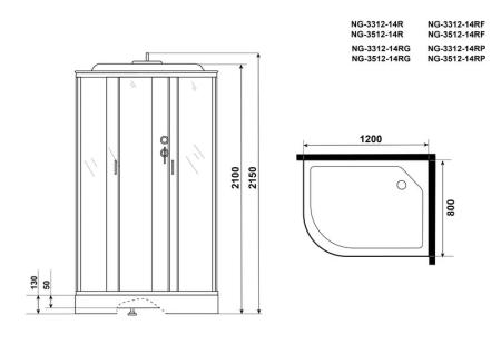 Душевая кабина Niagara NG-3312-14RF 1200х800х2150 низкий поддон 13см стекло матовое