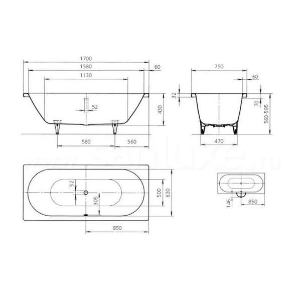 Ванна Kaldewei Classic Duo Perl-Effekt 107 170х75 (290700013001) стальная
