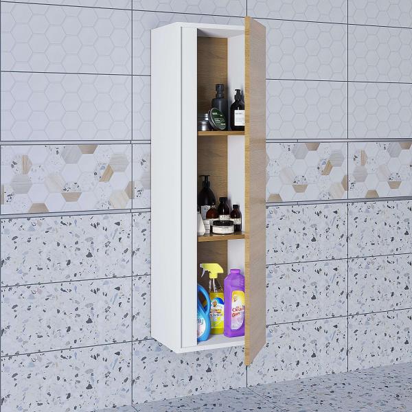 Шкаф-пенал для ванной Uperwood Barsa 35*28*120 см, подвесной, белый/дуб сонома