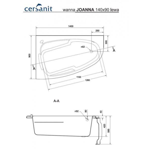 Ванна Cersanit Joanna 140x90 левая ассиметричная