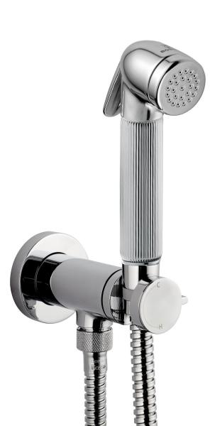 Bossini Nikita Mixer Set гигиенический комплект: смеситель прогрессивный, душ с кнопкой подачи воды, шланг 1250 мм, держатель с шланговым подключением, цвет хром
