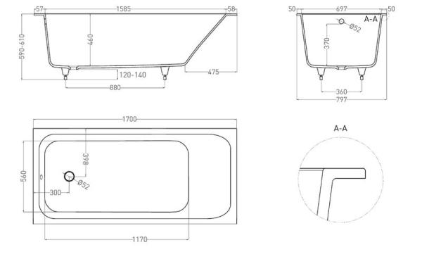 Ванна Salini ORLANDA 170х80 S-Stone покраска RAL матовая 102026MF