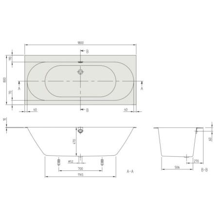 Ванна Villeroy&Boch OBERON 2.0 UBQ180OBR2DV-01 180х80см белый Альпин, с ножками