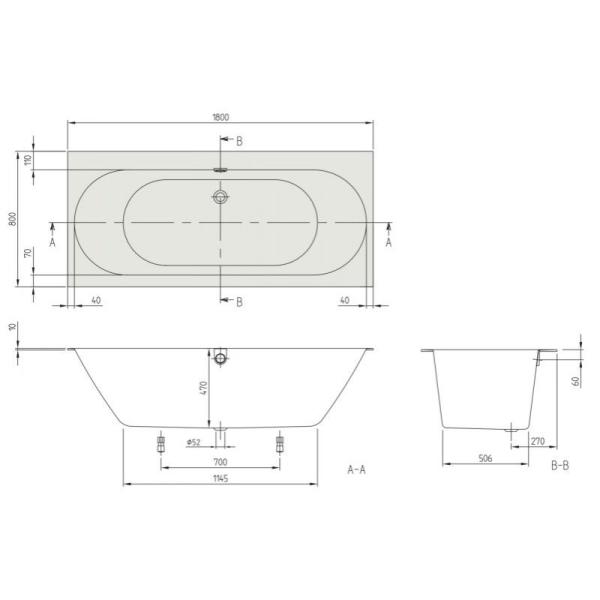 Ванна Villeroy&Boch OBERON 2.0 UBQ180OBR2DV-01 180х80см белый Альпин, с ножками