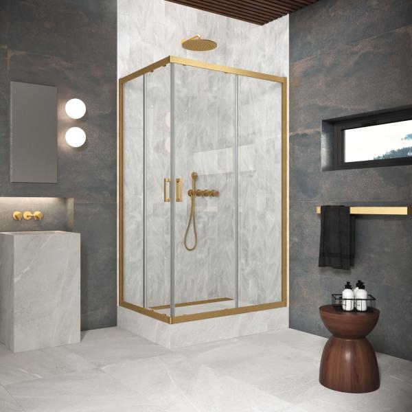 Душевой уголок Vegas-glass ZA-F Protec 120*85 03 01, профиль золото матовое, стекло прозрачное