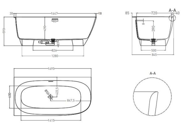 Ванна Salini SOFIA CORNER L 170x85 S-Stone покраска RAL матовая 102525MF