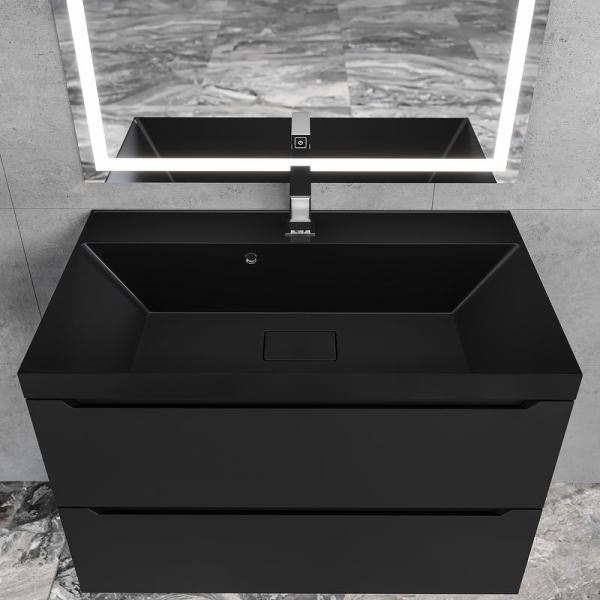 Раковина для ванной Uperwood Classic New 80х45х16,3 см, черная глянцевая, с накладкой для слива