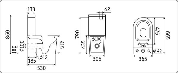 Унитаз Ceramalux NS-2178-18 безободковый RIMLESS Чёрный глянцевый