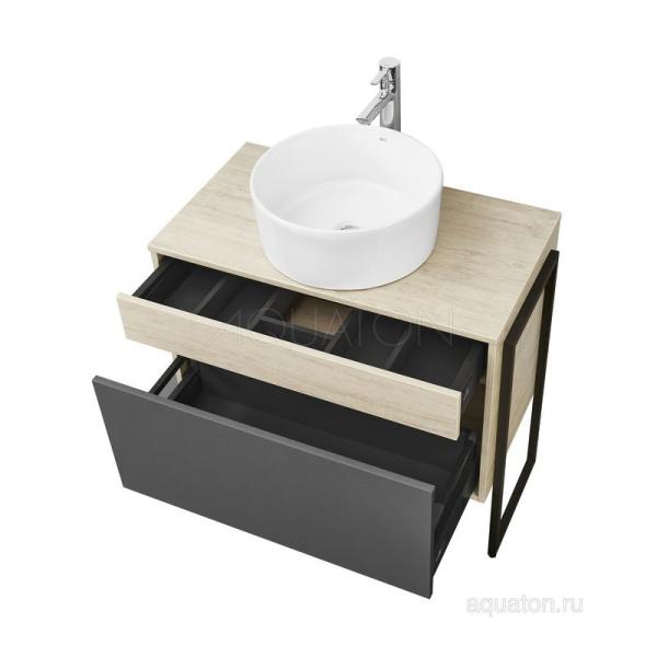 Тумба под раковину AQUATON Лофт Урбан 80 серый графит, дуб орегон 1A247601LQX60
