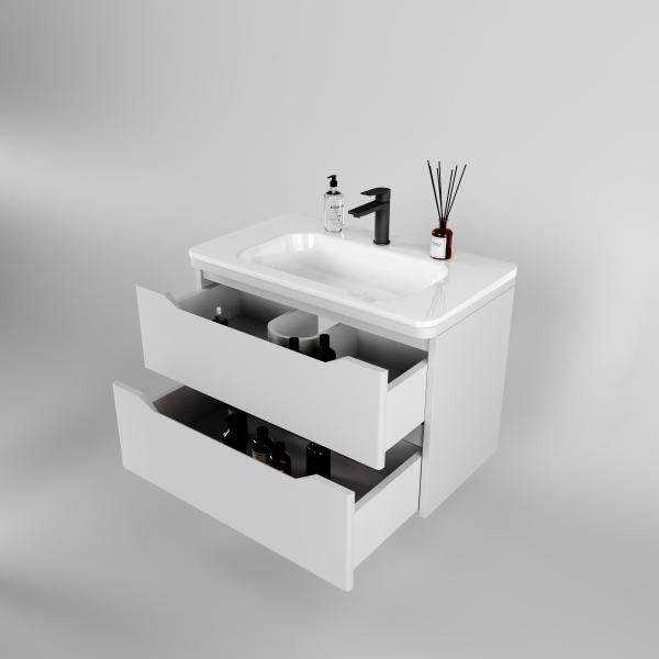 Тумба подвесная Style Line Марелла 80 (2 ящ.) Люкс антискрейтч белый матовый, PLUS