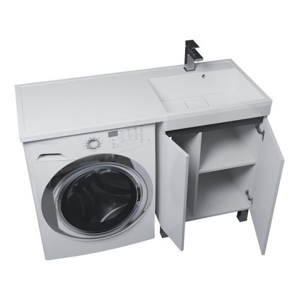 Тумба под стиральную машину Uperwood Magenta, 50 см, напольная, белая/графит, с дверцами
