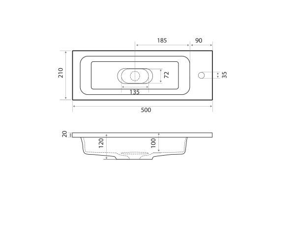 Раковина Uperwood Modul 50 см, прямоугольная