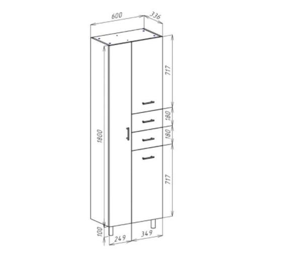 Пенал-60 Bellezza с 2 ящ. с б/к белый Н