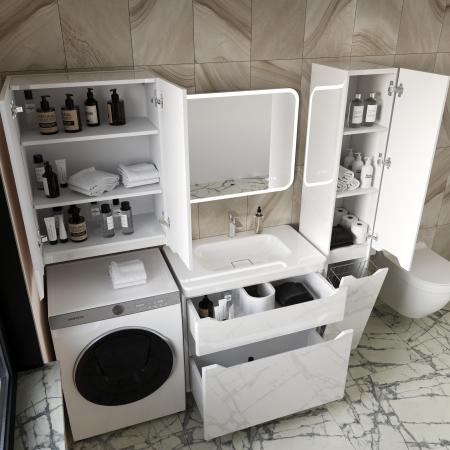 Тумба напольная Style Line Марелла 80 (2 ящ.) Люкс антискрейтч белый глянец, PLUS