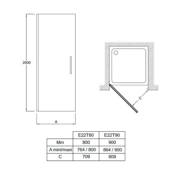 Душевая дверь Jacob Delafon CONTRA E22T90-GA 90 см