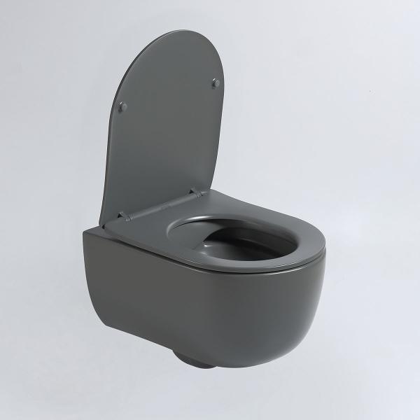 Унитаз подвесной Vincea Evo VT1-34SMA безободковый, цвет антрацит матовый, ультратонкое soft-close сиденье