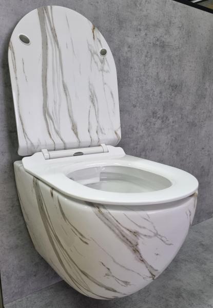 Унитаз Ceramalux 2213-K подвесной безободковый сиденье микролифт белый мрамор 505x365x360