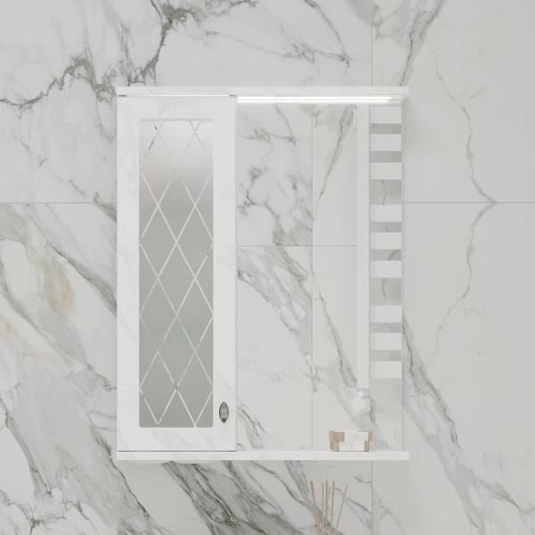 Зеркало-шкаф с LED подсветкой Volna Milena 55 левое белый глянец