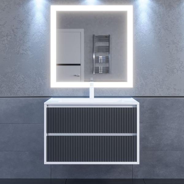 Тумба под раковину для ванной Uperwood Next Premium подвесная, 100 см, белая/графит, 2 ящика