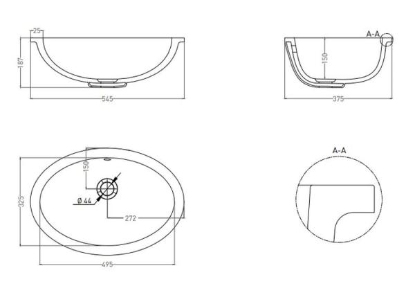 Раковина Salini MAREA 12 S-Sense покраска RAL матовая 55x38 1101109MF встраиваемая