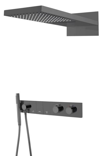 Встроенная душевая система Boheme ZODIAC с термостатом, трехпозиционная Shine Gun Metal 133-SGM