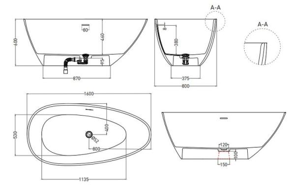Ванна Salini PAOLA 160х80 S-Sense покраска RAL глянцевая 1015103GF