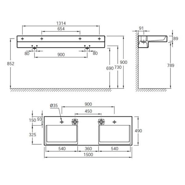 Раковина Jacob Delafon TERRACE EXA112-00 150 см подвесная двойная