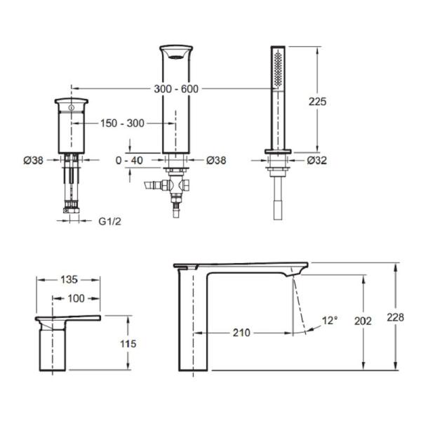 Смеситель Jacob Delafon STANCE E14774-CP на борт ванны хром