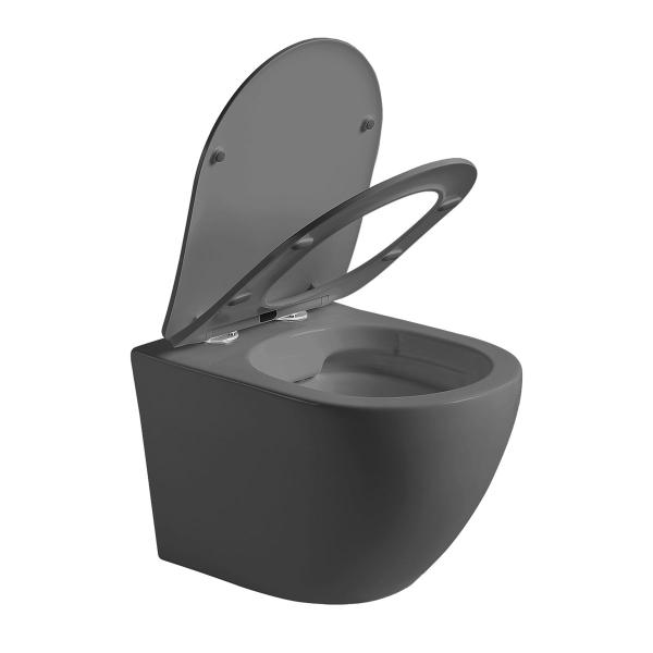Унитаз подвесной Vincea Globo VT1-14SMA безободковый, цвет антрацит мат., ультратонкое сиденье soft-close