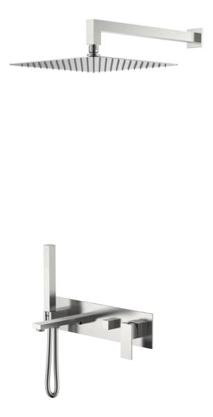 Смеситель встроенный + верхний+ ручной душ Boheme Qubic Brushed Nickel с изливом 474-NB