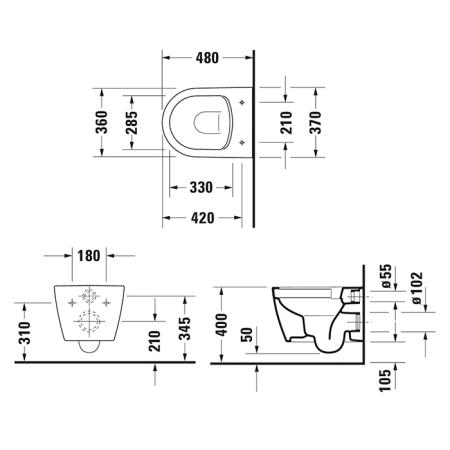 Duravit Soleil by Starck Унитаз 37х48см., подвесной, безободковый, Weiß Hochglanz, HyG, цвет: белый