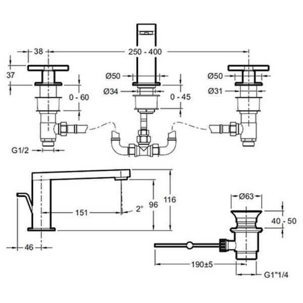 Смеситель Jacob Delafon COMPOSED E73060-3-CP для раковины хром с донным клапаном