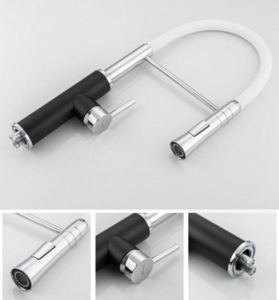 Смеситель для кухни Frap F4452-7 белый-черный, гибкий излив