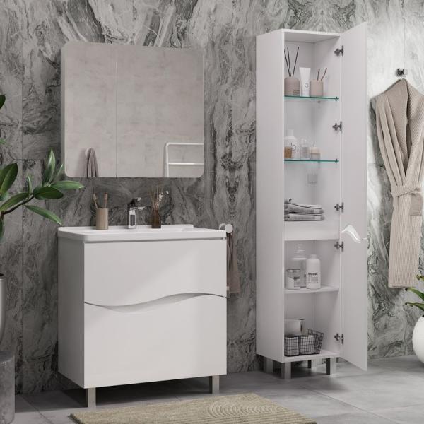 Пенал для ванной напольный Volna 40 белый глянец