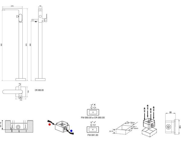 Смеситель для ванны Ravak Chrome CR 080.00 напольный X070101