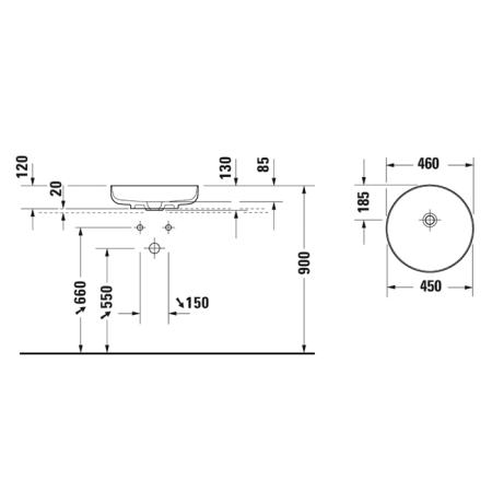 Duravit Vitrium Раковина 46см., накладная, без отв., круглая, без перелива, цвет: белый матовый