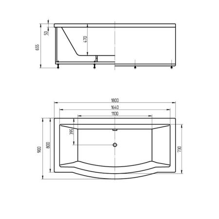 Ванна АКВАТЕК Гелиос 180x90 без гидромассажа с фронтальным экраном