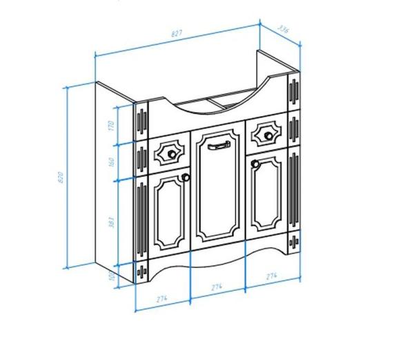 Тумба под раковину Bellezza Кантри 85 напольная с 2 ящ. (Стиль) белая