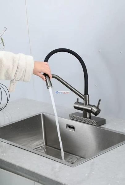 Смеситель для кухни Gappo G4098-9 с водопадом оружейная сталь