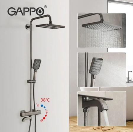 Душевая система Gappo  G2491-9 термостат верхний душ 25x25 излив поворотный, оружейная сталь