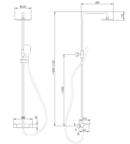 Душевая система ABBER Thermostat AF8516B с термостатом и изливом, черная матовая