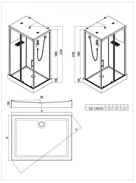 Душевая кабина Esbano 120x80 профиль Черный стекло прозрачное ESKBB1280CKR