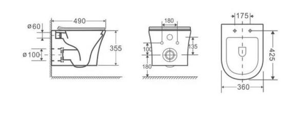 Унитаз Cerutti SPA ADIGE Aria MW подвесной безободковый белый матовый CT9245 (490х360х355)