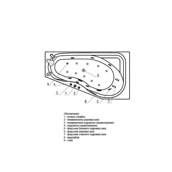 Ванна АКВАТЕК Медея 170x95 НМ (пневматика) левая