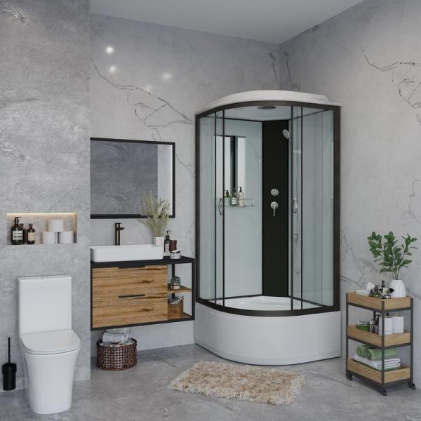 Душевая кабина Niagara NG-6709-14 1000х1000х2150 высокий поддон 40см стекло прозрачное черные профиля Т