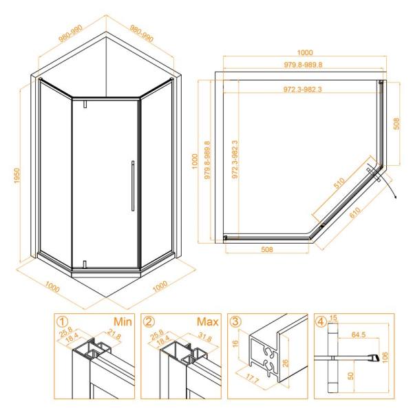 Душевой уголок RGW SV-81G Stilvoll 100x100 Золото Brush прозрачное