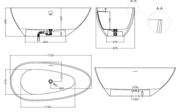Ванна Salini PAOLA 172x83 S-Stone покраска RAL матовая 1015204MF