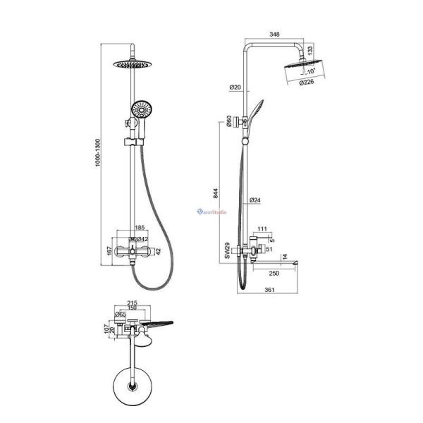 Душевая система Frap F2467 хром для ванны