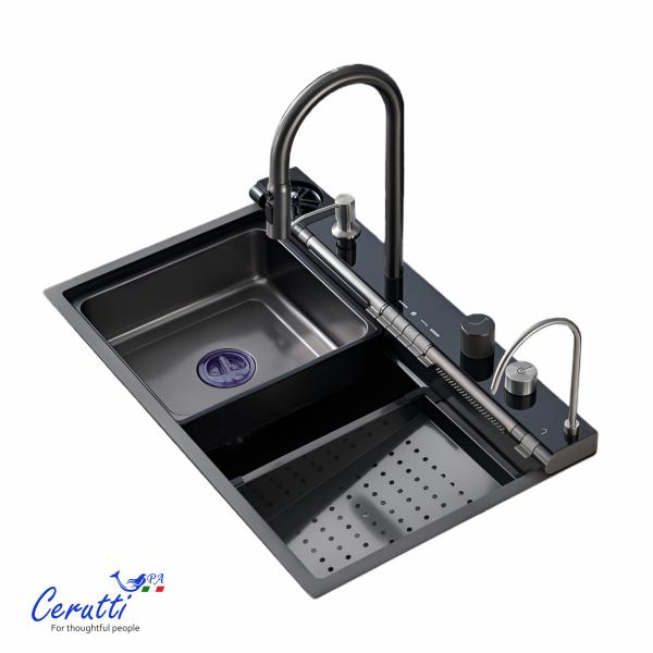 Многофункциональная кухонная мойка CeruttiSPA ГЛОРИЯ (GLORIA) Pro nano black (графит) из нержавеющей стали (750х460х230)