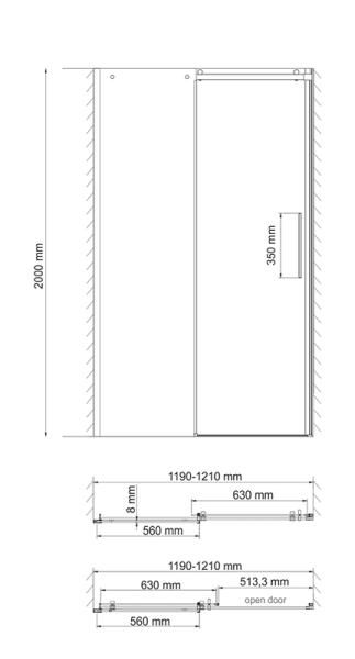 Душевая дверь WasserKraft Dinkel 58R05 120 см, раздвижная, универсальная